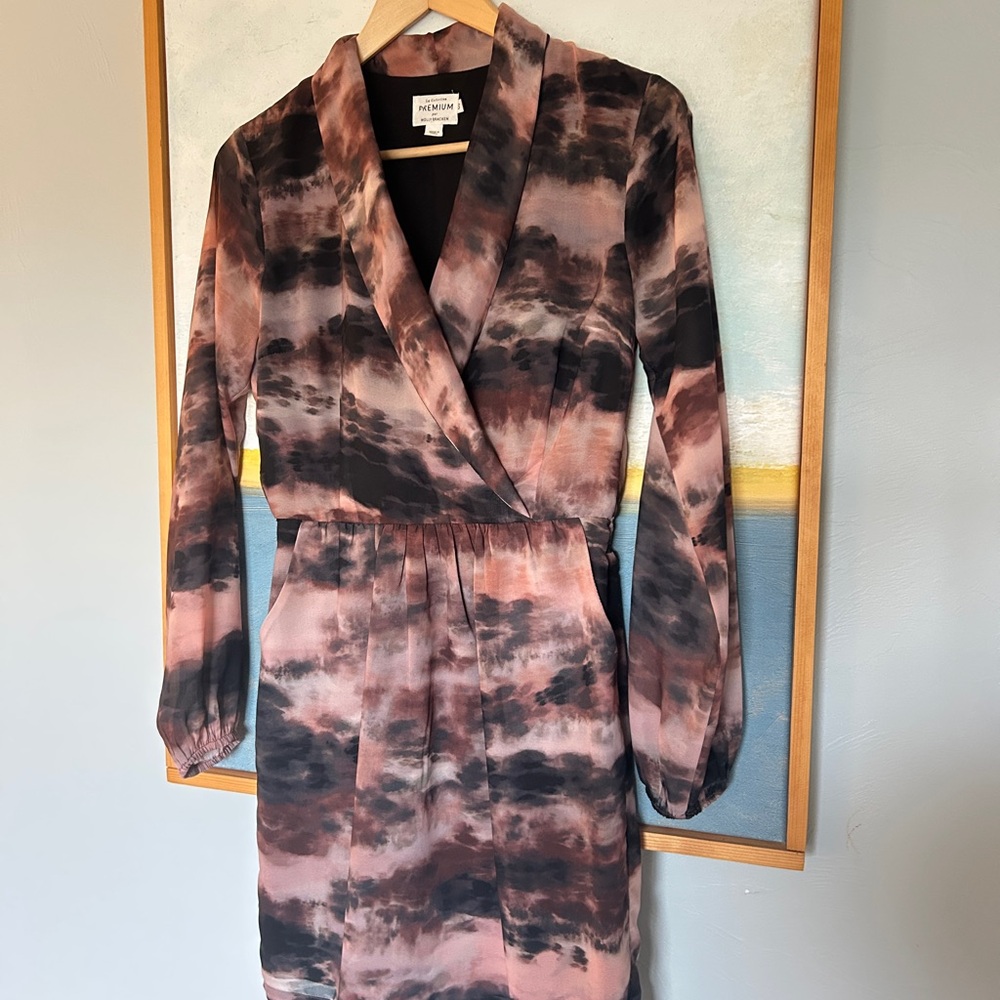 Molly Bracken Pink and Black Sheath Dress with Bishop Sleeves